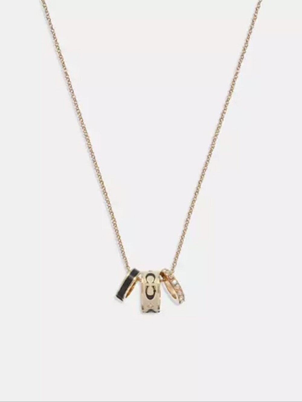 COACH Signature C Triple Rondelle Necklace In Chalk/Gold, Adjustable 16"-18" NEW